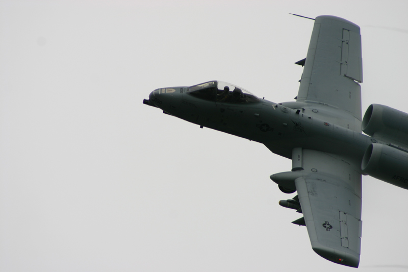 Close up of A-10 Flying past